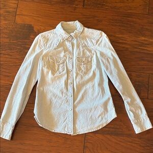 Blue and white Striped pearl snap western Shirt